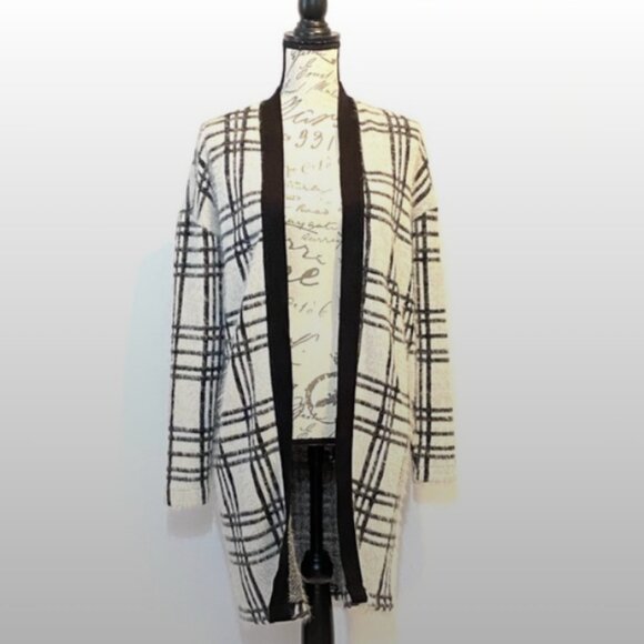 SANCTUARY | Open Front Flyaway Cardigan Sweater Duster Windowpane (Size S) - Picture 1 of 12